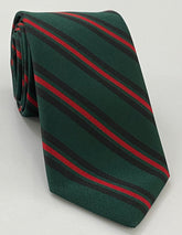 Gurkha Brigade Stripe Silk Tie RGT-24  Red & Midnight Blue on Dark Forest Green